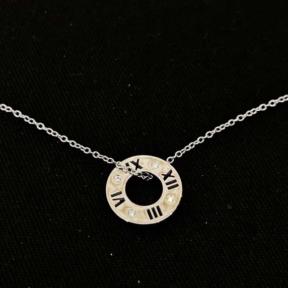 100% Auth TIFFANY & CO 18K WHITE GOLD ATLAS DIAMOND ROMAN NUMERAL NECKLA… - Picture 1 of 12